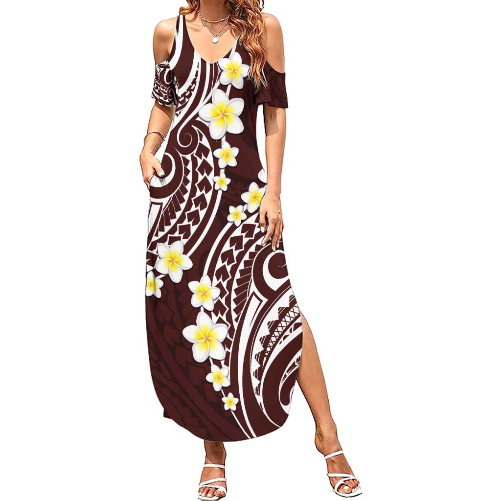 Plumeria With Oxblood Polynesian Tattoo Pattern Summer Maxi Dress LT05 Women Red - Polynesian Pride