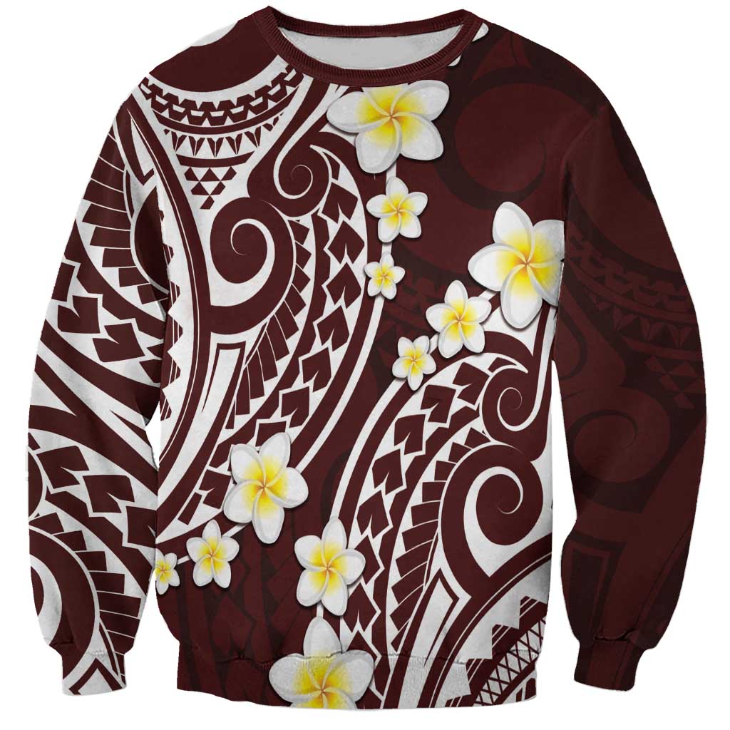 Plumeria With Oxblood Polynesian Tattoo Pattern Sweatshirt LT05 Unisex Red - Polynesian Pride