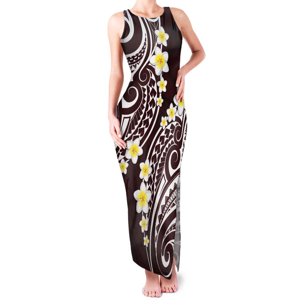 Plumeria With Oxblood Polynesian Tattoo Pattern Tank Maxi Dress