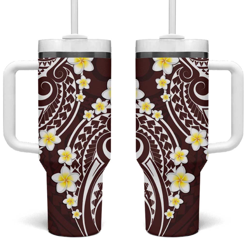 Plumeria With Oxblood Polynesian Tattoo Pattern Tumbler With Handle