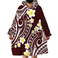 Plumeria With Oxblood Polynesian Tattoo Pattern Wearable Blanket Hoodie LT05 - Polynesian Pride