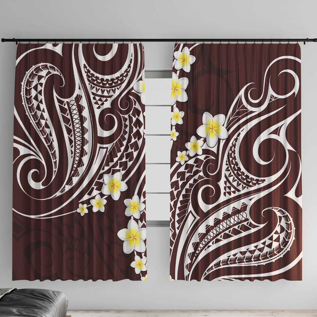 Plumeria With Oxblood Polynesian Tattoo Pattern Window Curtain