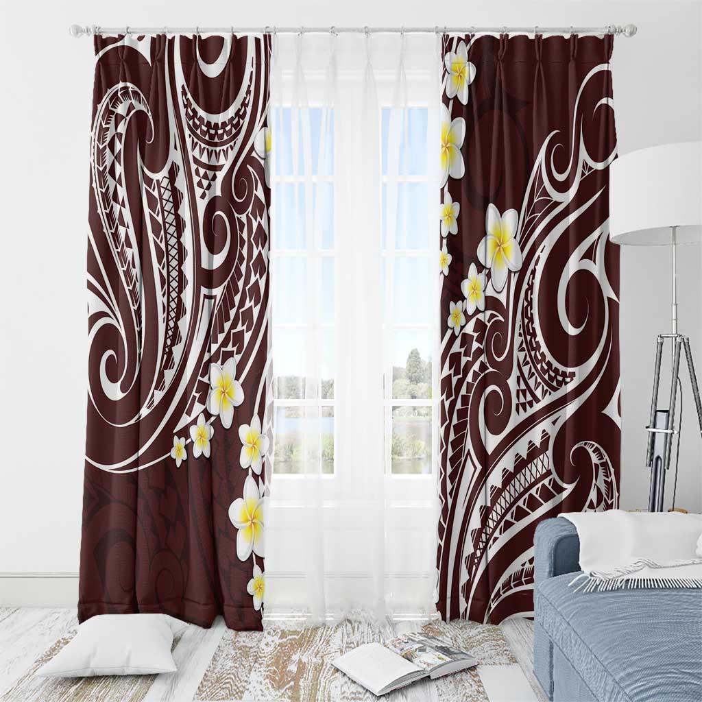 Plumeria With Oxblood Polynesian Tattoo Pattern Window Curtain LT05 - Polynesian Pride
