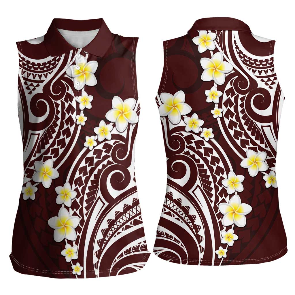 Plumeria With Oxblood Polynesian Tattoo Pattern Women Sleeveless Polo Shirt