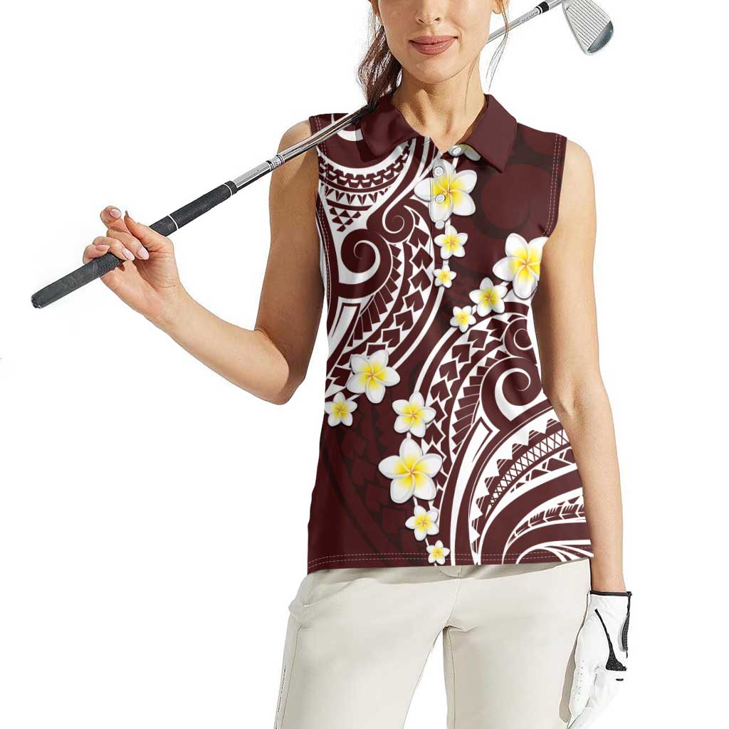 Plumeria With Oxblood Polynesian Tattoo Pattern Women Sleeveless Polo Shirt