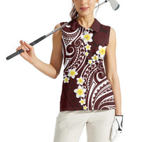 Plumeria With Oxblood Polynesian Tattoo Pattern Women Sleeveless Polo Shirt