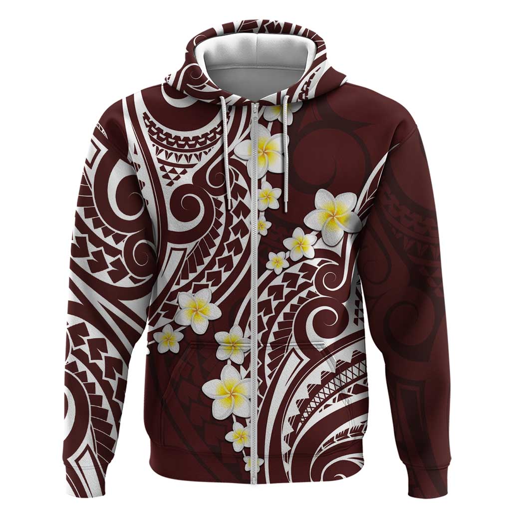 Plumeria With Oxblood Polynesian Tattoo Pattern Zip Hoodie