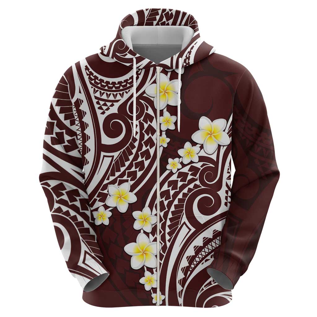 Plumeria With Oxblood Polynesian Tattoo Pattern Zip Hoodie