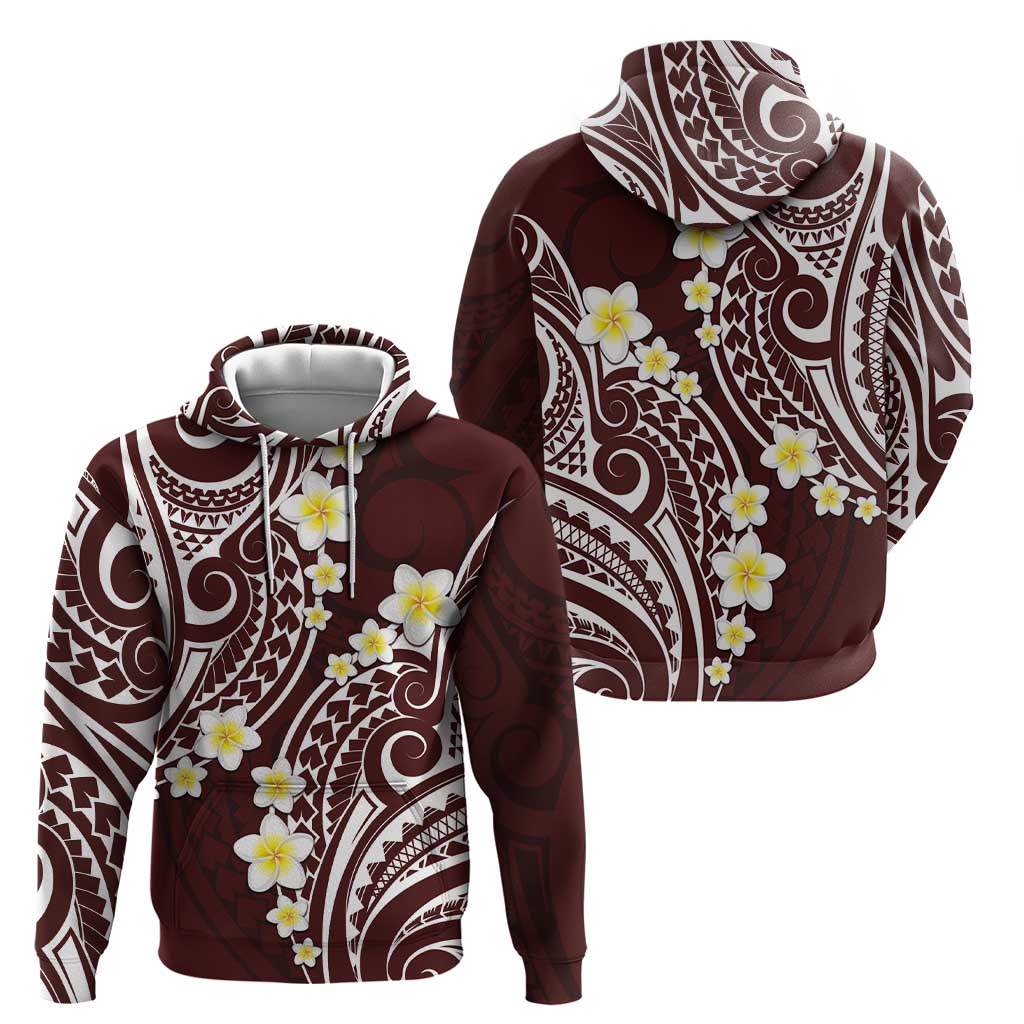 Plumeria With Oxblood Polynesian Tattoo Pattern Zip Hoodie