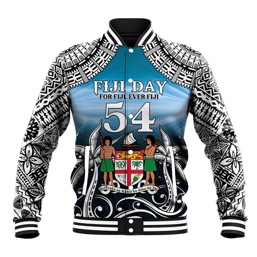 Personalised Happy 50th Fiji Day Baseball Jacket Forever Fiji With Tapa Tribal Pattern