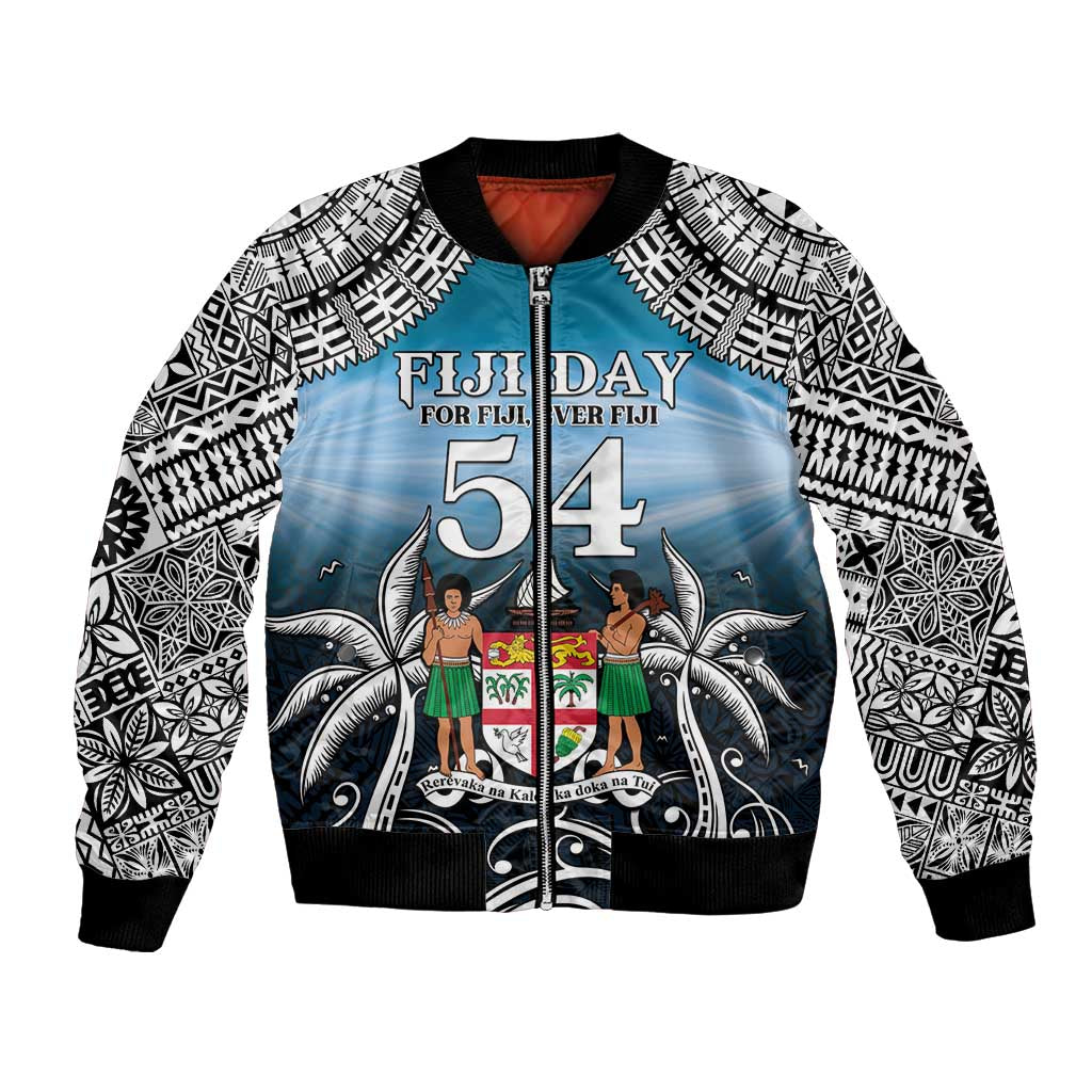 Personalised Happy 50th Fiji Day Bomber Jacket Forever Fiji With Tapa Tribal Pattern