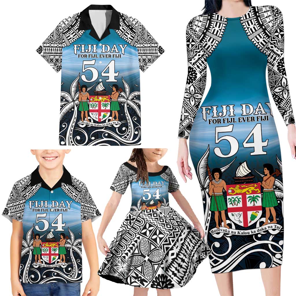 Personalised Happy 50th Fiji Day Family Matching Long Sleeve Bodycon Dress and Hawaiian Shirt Forever Fiji With Tapa Tribal Pattern