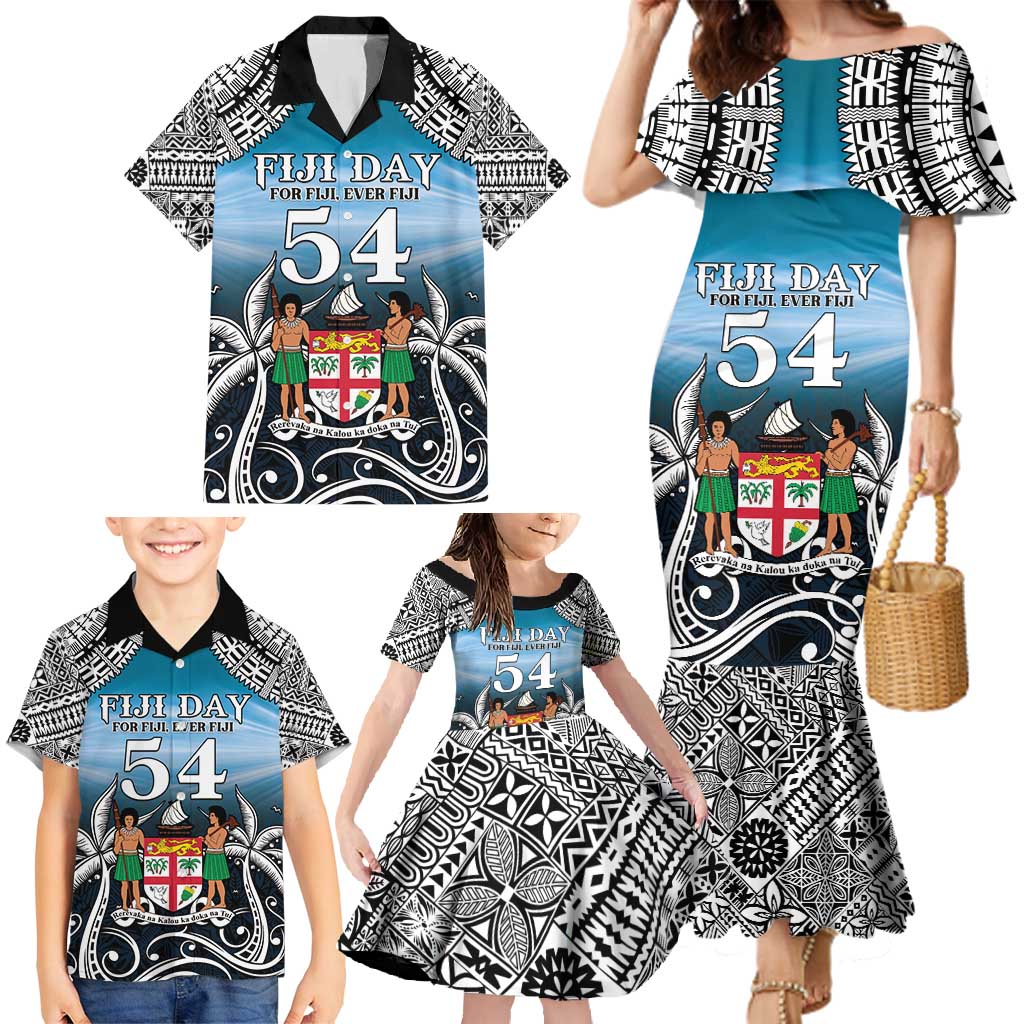 Personalised Happy 50th Fiji Day Family Matching Mermaid Dress and Hawaiian Shirt Forever Fiji With Tapa Tribal Pattern