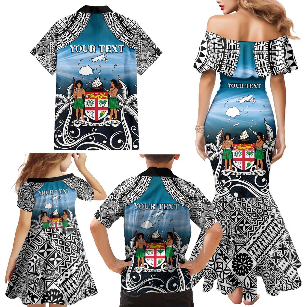 Personalised Happy 50th Fiji Day Family Matching Mermaid Dress and Hawaiian Shirt Forever Fiji With Tapa Tribal Pattern