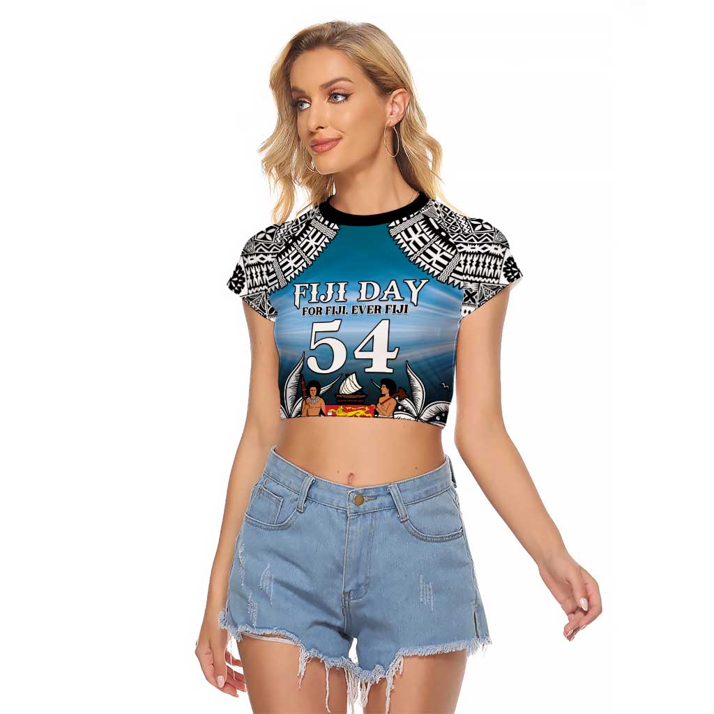 Personalised Happy 50th Fiji Day Raglan Cropped T Shirt Forever Fiji With Tapa Tribal Pattern