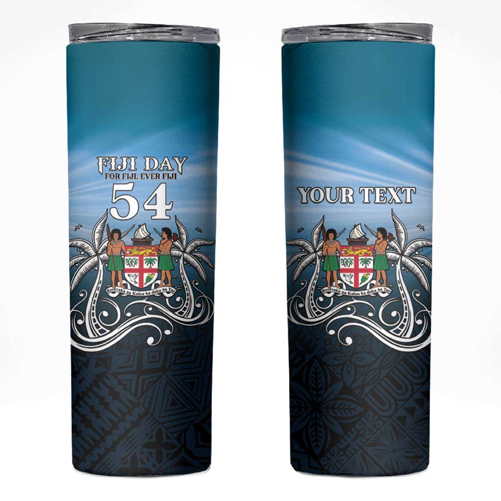 Personalised Happy 54th Fiji Day Skinny Tumbler Forever Fiji With Tapa Tribal Pattern