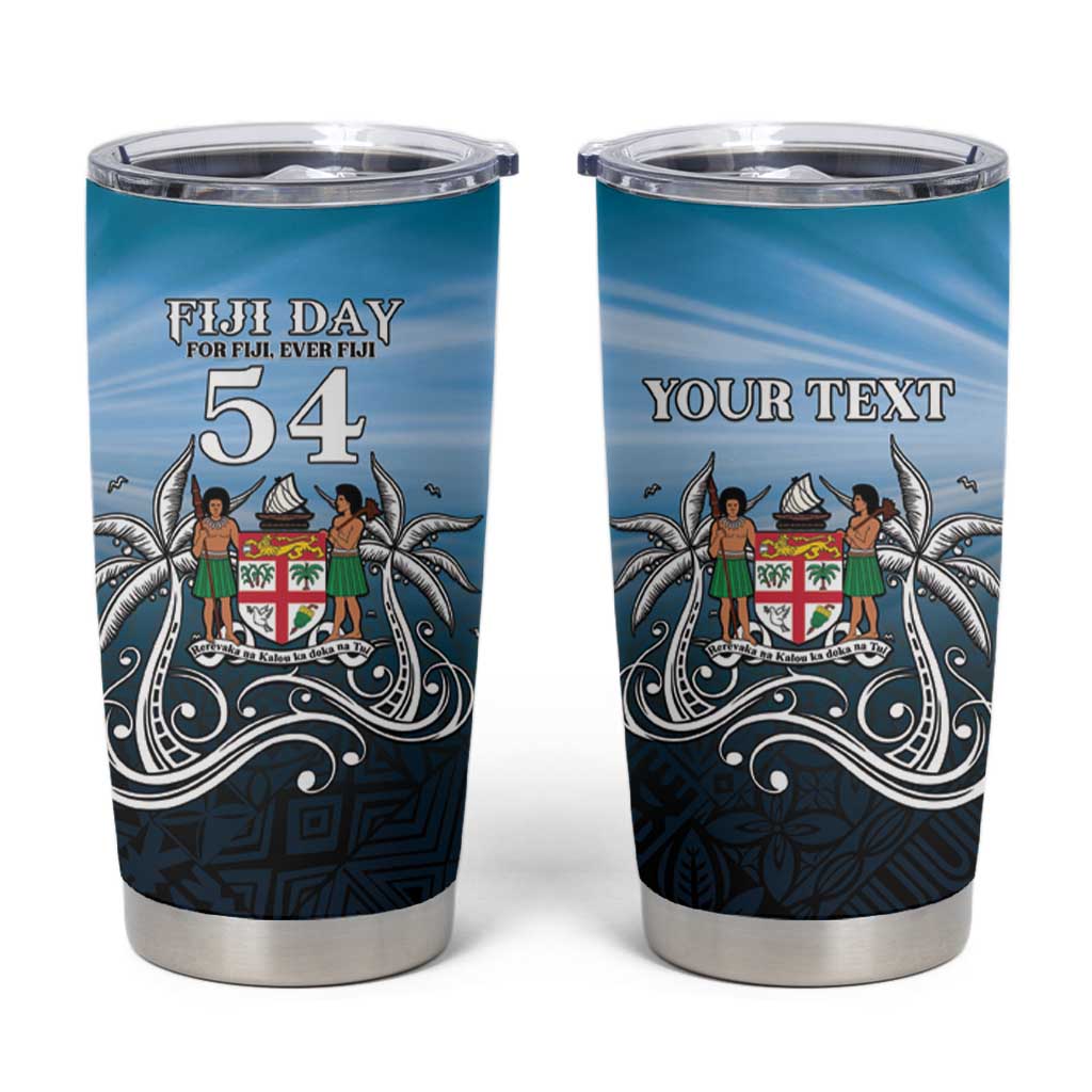 Personalised Happy 54th Fiji Day Tumbler Cup Forever Fiji With Tapa Tribal Pattern LT05 Blue - Polynesian Pride