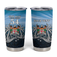 Personalised Happy 54th Fiji Day Tumbler Cup Forever Fiji With Tapa Tribal Pattern LT05 Blue - Polynesian Pride