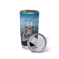 Personalised Happy 54th Fiji Day Tumbler Cup Forever Fiji With Tapa Tribal Pattern LT05 - Polynesian Pride