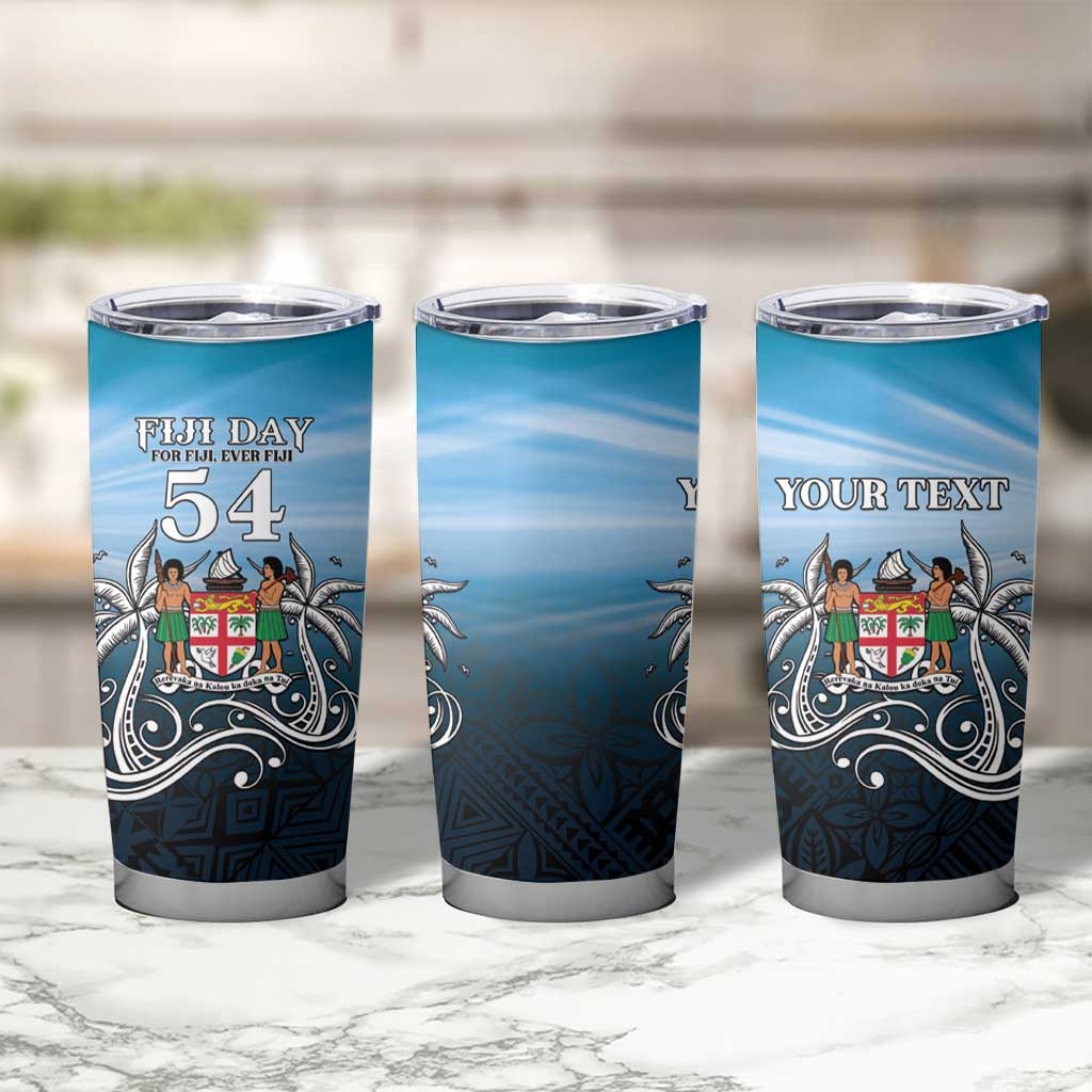 Personalised Happy 54th Fiji Day Tumbler Cup Forever Fiji With Tapa Tribal Pattern LT05 - Polynesian Pride