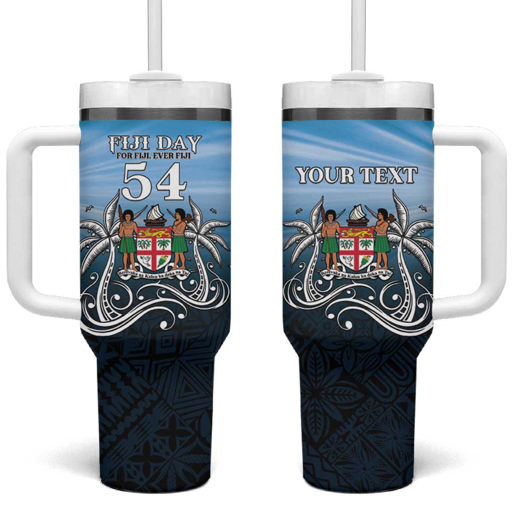 Personalised Happy 54th Fiji Day Tumbler With Handle Forever Fiji With Tapa Tribal Pattern