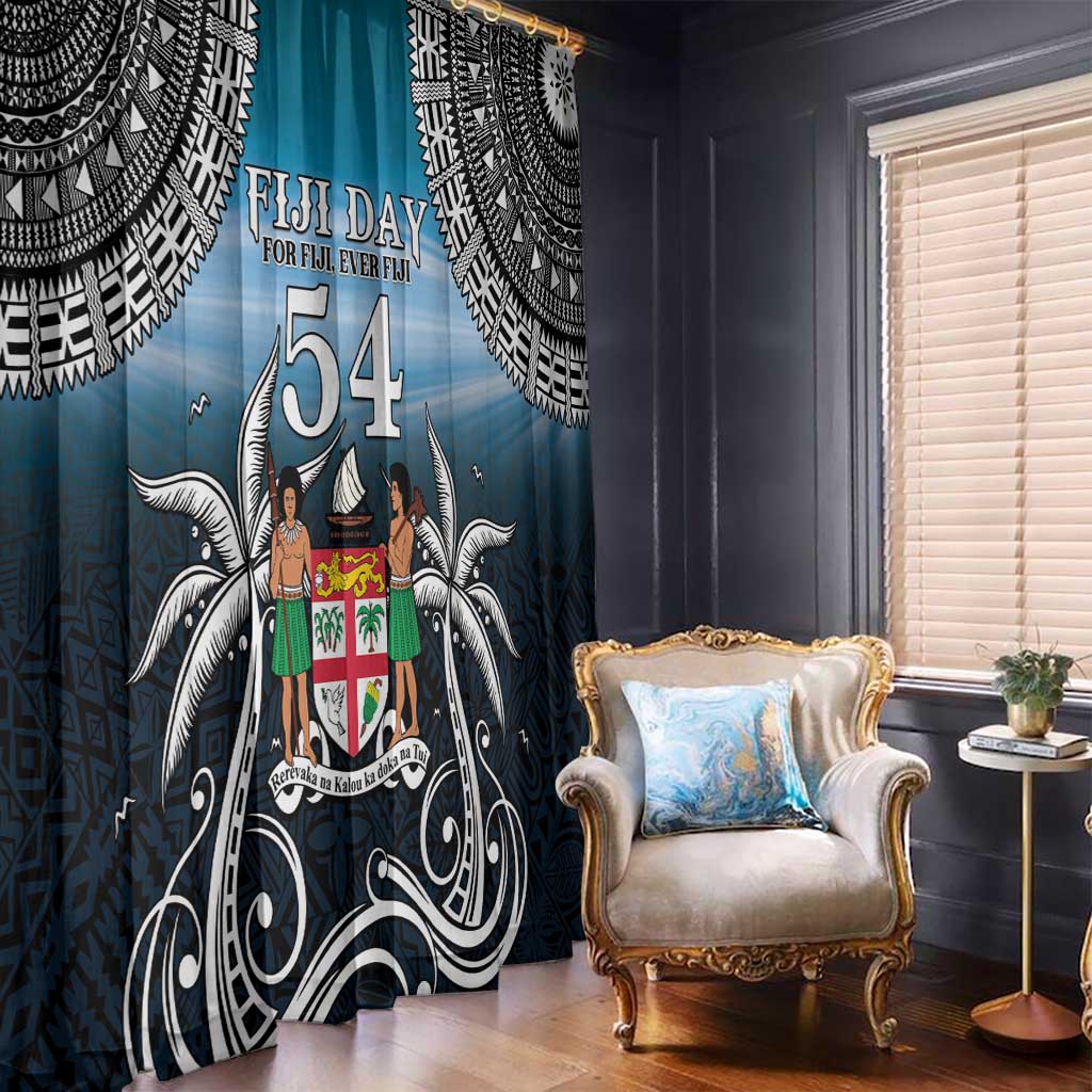 Happy 54th Fiji Day Window Curtain Forever Fiji With Tapa Tribal Pattern