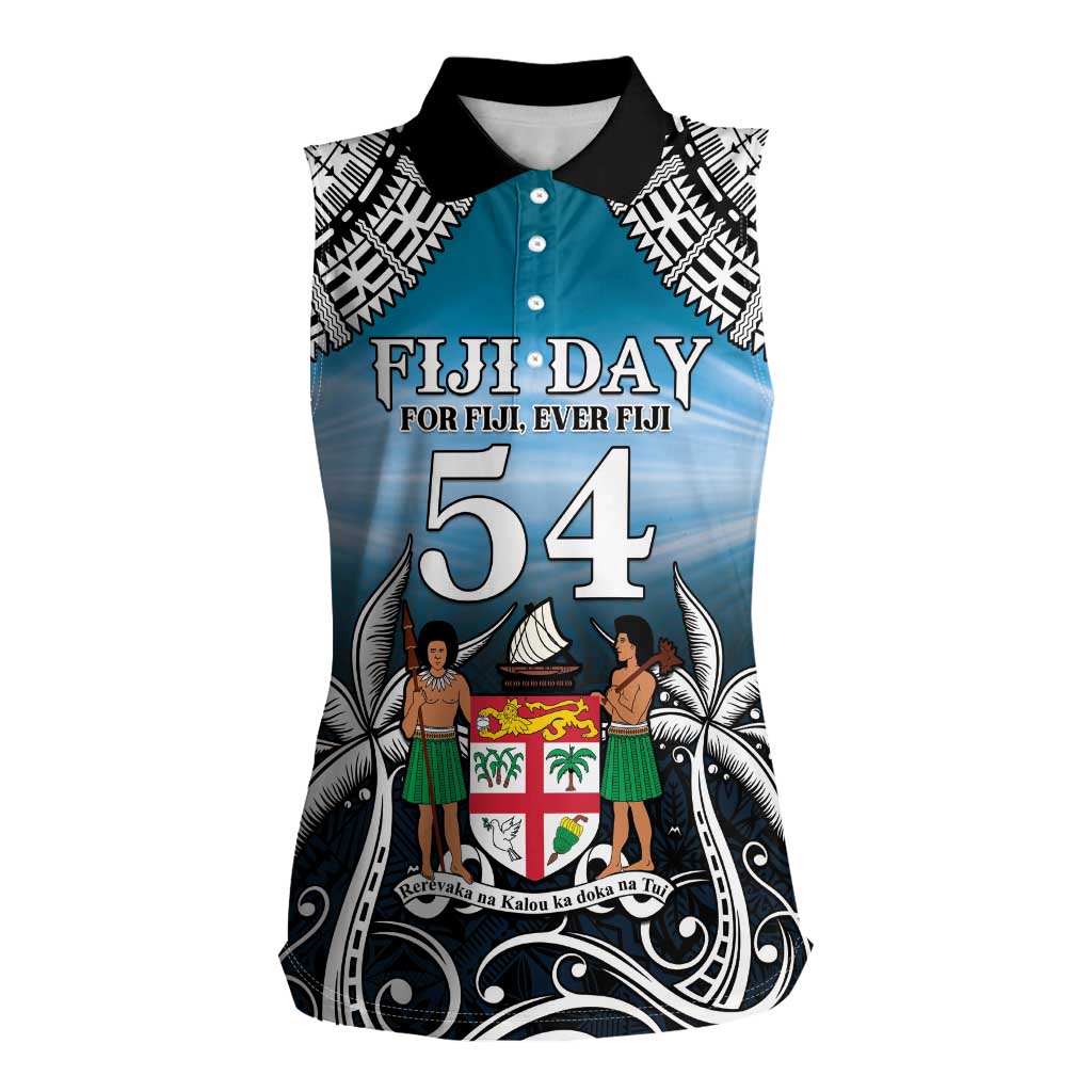 Personalised Happy 50th Fiji Day Women Sleeveless Polo Shirt Forever Fiji With Tapa Tribal Pattern