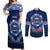 Samoa Rugby Couples Matching Off Shoulder Maxi Dress and Long Sleeve Button Shirts World Cup 2023 Coat Of Arms With Polynesian Pattern LT05 Blue - Polynesian Pride