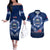 Samoa Rugby Couples Matching Off The Shoulder Long Sleeve Dress and Hawaiian Shirt World Cup 2023 Coat Of Arms With Polynesian Pattern LT05 Blue - Polynesian Pride