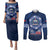 Samoa Rugby Couples Matching Puletasi Dress and Long Sleeve Button Shirts World Cup 2023 Coat Of Arms With Polynesian Pattern LT05 Blue - Polynesian Pride