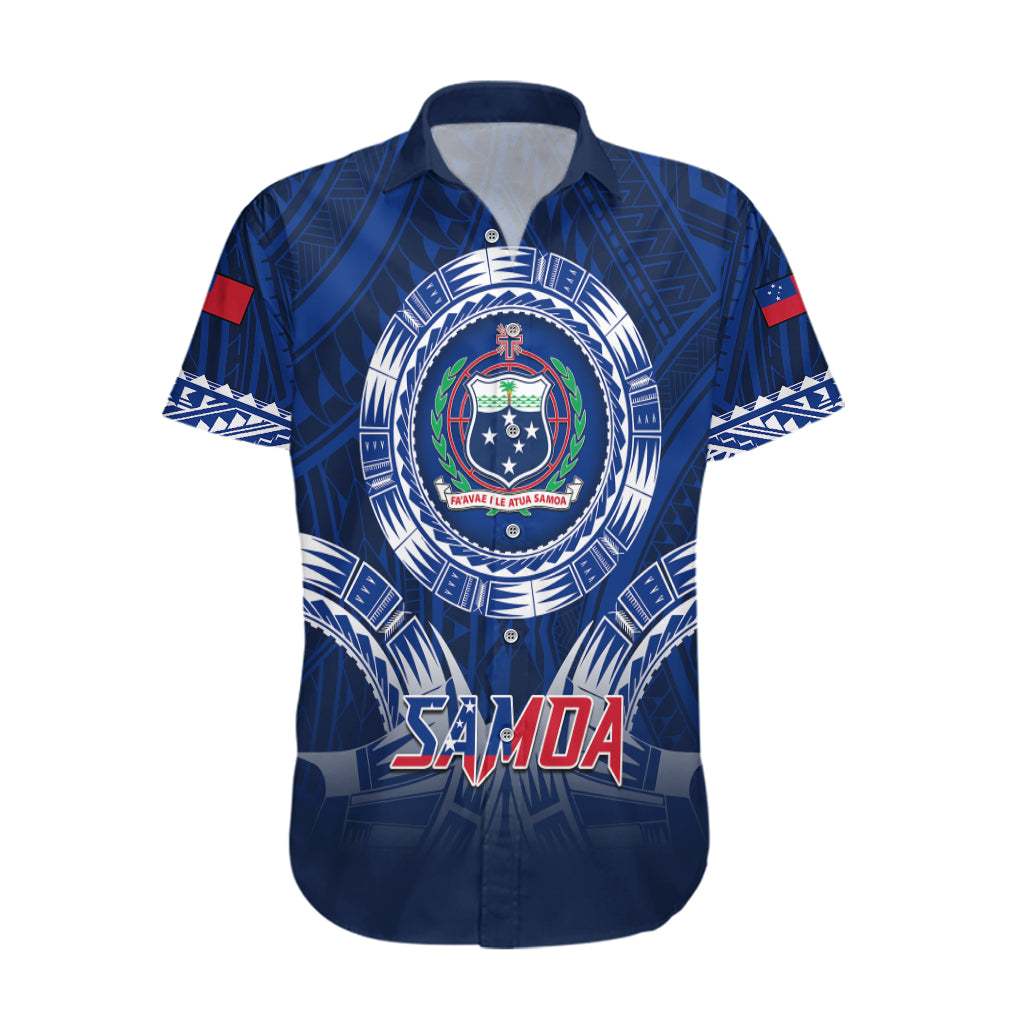 Samoa Rugby Hawaiian Shirt World Cup 2023 Coat Of Arms With Polynesian Pattern LT05 Blue - Polynesian Pride