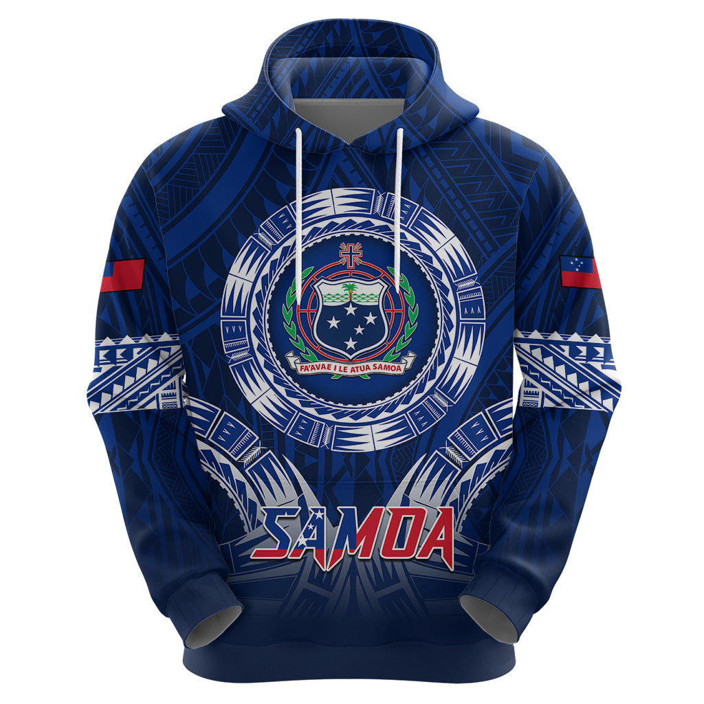 Samoa Rugby Hoodie World Cup 2023 Coat Of Arms With Polynesian Pattern LT05 - Polynesian Pride