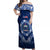 Samoa Rugby Off Shoulder Maxi Dress World Cup 2023 Coat Of Arms With Polynesian Pattern LT05 Women Blue - Polynesian Pride