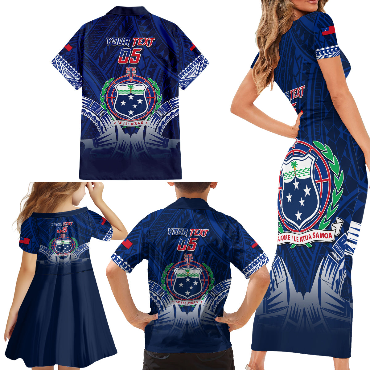 Custom Samoa Rugby Family Matching Short Sleeve Bodycon Dress and Hawaiian Shirt World Cup 2023 Coat Of Arms With Polynesian Pattern LT05 - Polynesian Pride