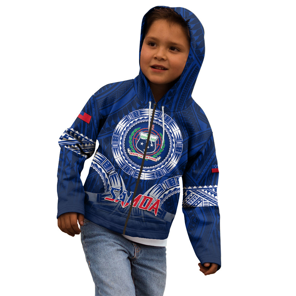 Custom Samoa Rugby Kid Hoodie World Cup 2023 Coat Of Arms With Polynesian Pattern LT05 - Polynesian Pride