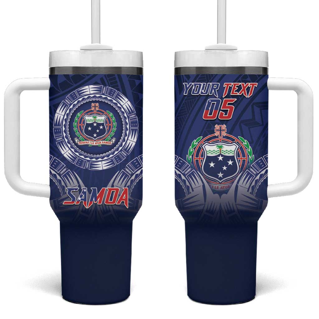 Custom Samoa Rugby Tumbler With Handle Coat Of Arms With Polynesian Pattern