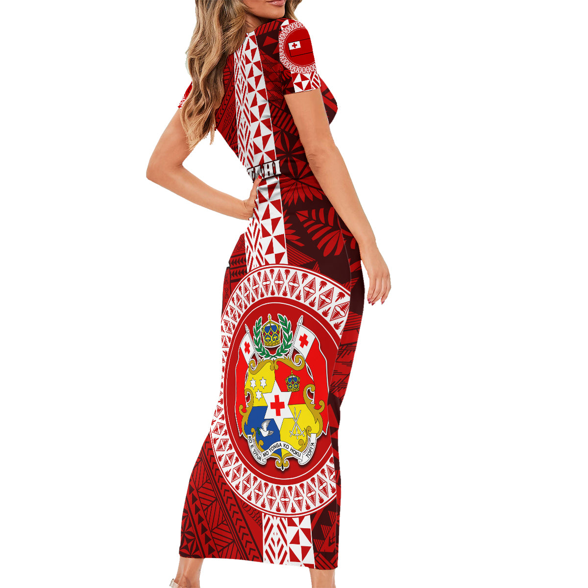 Tonga Rugby Family Matching Short Sleeve Bodycon Dress and Hawaiian Shirt World Cup 2023 Coat Of Arms Ngatu Pattern LT05 - Polynesian Pride