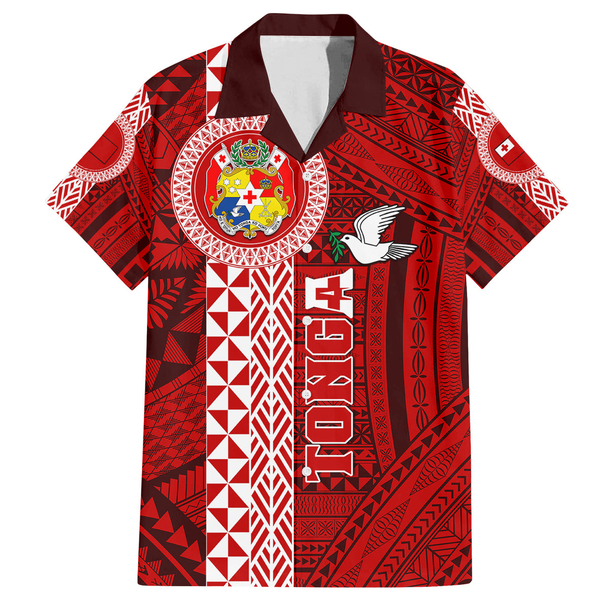 Tonga Rugby Kid Hawaiian Shirt World Cup 2023 Coat Of Arms Ngatu Pattern LT05 Kid Red - Polynesian Pride