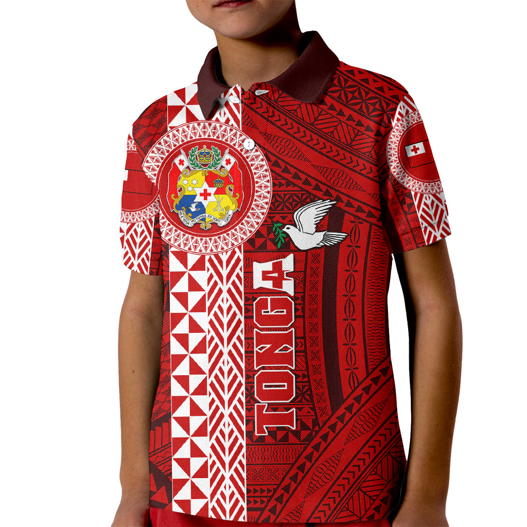 Tonga Rugby Kid Polo Shirt World Cup 2023 Coat Of Arms Ngatu Pattern LT05 Kid Red - Polynesian Pride
