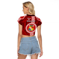 Tonga Rugby Raglan Cropped T Shirt World Cup 2023 Coat Of Arms Ngatu Pattern LT05 - Polynesian Pride