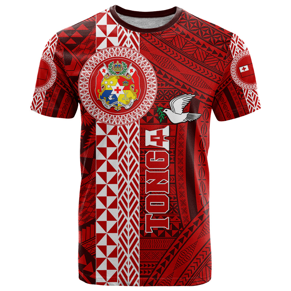 Tonga Rugby T Shirt World Cup 2023 Coat Of Arms Ngatu Pattern LT05 Red - Polynesian Pride
