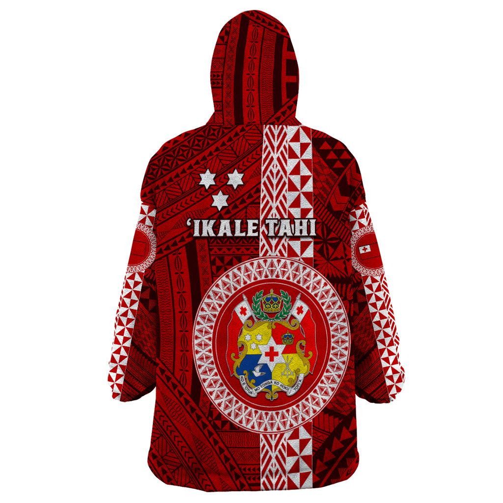 Tonga Rugby Wearable Blanket Hoodie World Cup 2023 Coat Of Arms Ngatu Pattern LT05 - Polynesian Pride