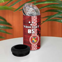Custom Tonga Rugby 4 in 1 Can Cooler Tumbler World Cup 2023 Coat Of Arms Ngatu Pattern