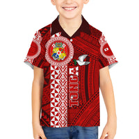 Custom Tonga Rugby Family Matching Mermaid Dress and Hawaiian Shirt World Cup 2023 Coat Of Arms Ngatu Pattern LT05 Son's Shirt Red - Polynesian Pride
