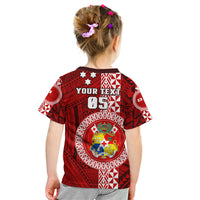 Custom Tonga Rugby Kid T Shirt World Cup 2023 Coat Of Arms Ngatu Pattern LT05 - Polynesian Pride