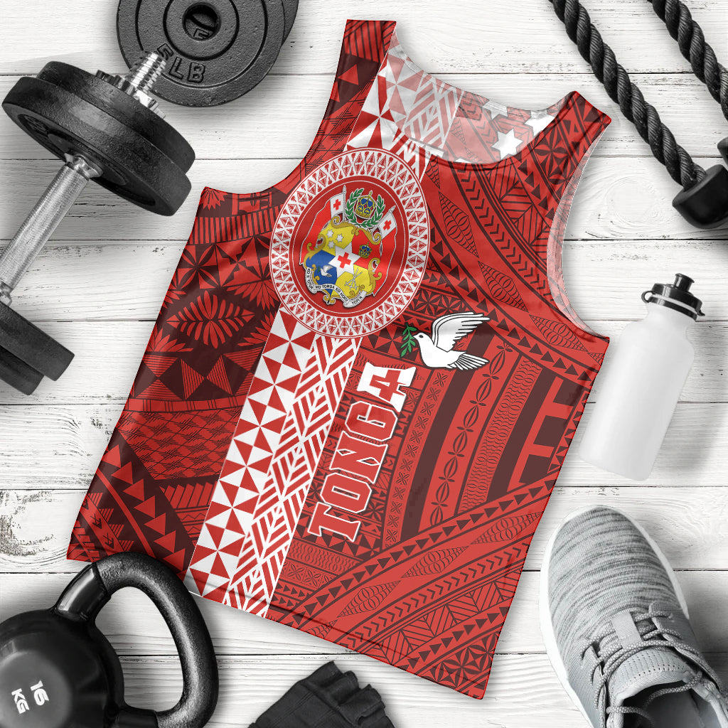 Custom Tonga Rugby Men Tank Top World Cup 2023 Coat Of Arms Ngatu Pattern LT05 Red - Polynesian Pride