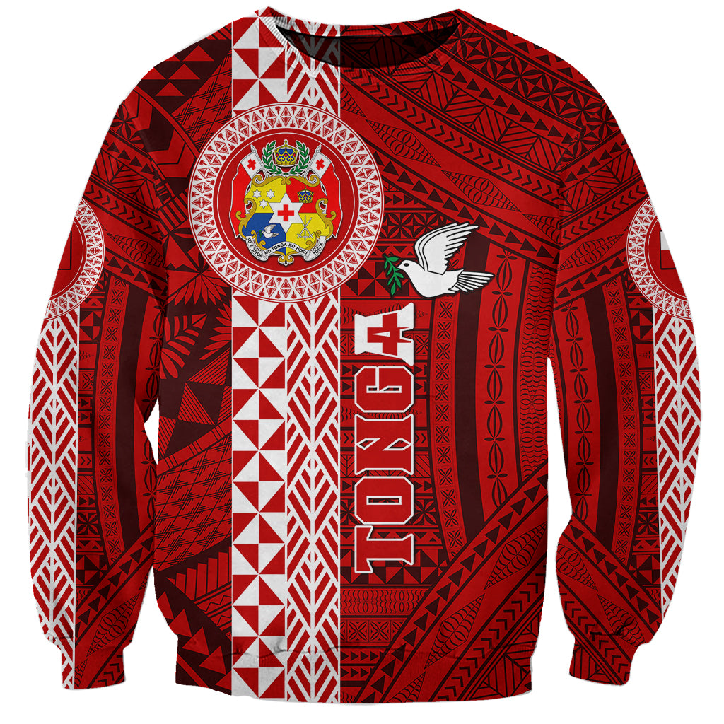 Custom Tonga Rugby Sweatshirt World Cup 2023 Coat Of Arms Ngatu Pattern LT05 Unisex Red - Polynesian Pride