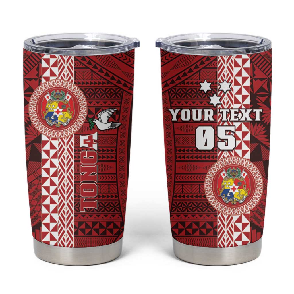 Custom Tonga Rugby Tumbler Cup World Cup 2023 Coat Of Arms Ngatu Pattern LT05 Red - Polynesian Pride
