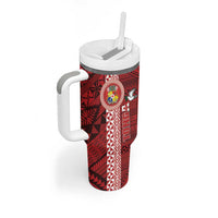 Custom Tonga Rugby Tumbler With Handle World Cup 2023 Coat Of Arms Ngatu Pattern LT05 - Polynesian Pride