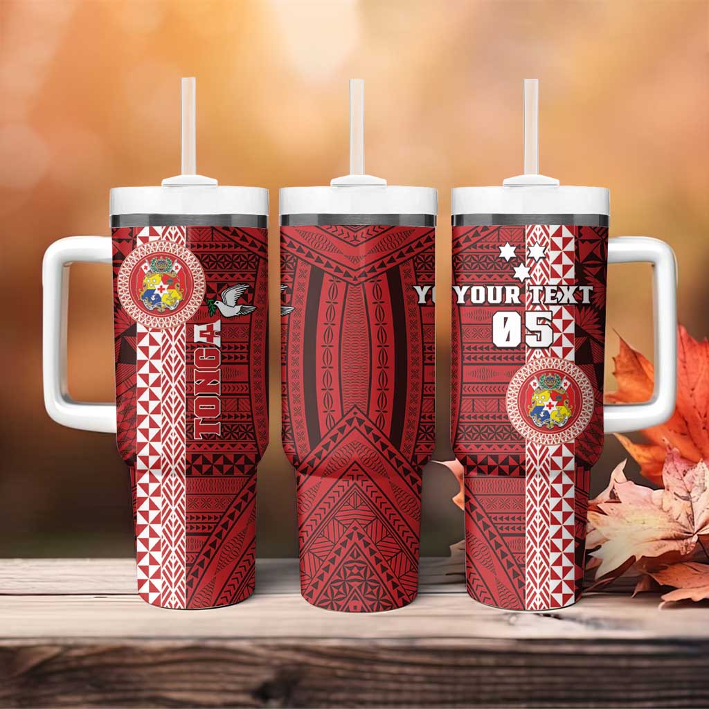 Custom Tonga Rugby Tumbler With Handle World Cup 2023 Coat Of Arms Ngatu Pattern LT05 - Polynesian Pride